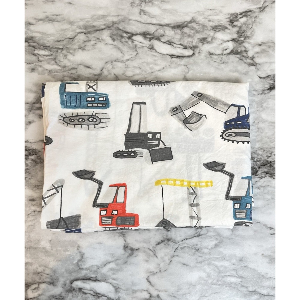 Pottery Barn Kids Toddler Flat Sheet Jax Construction 100% Organic Cotton